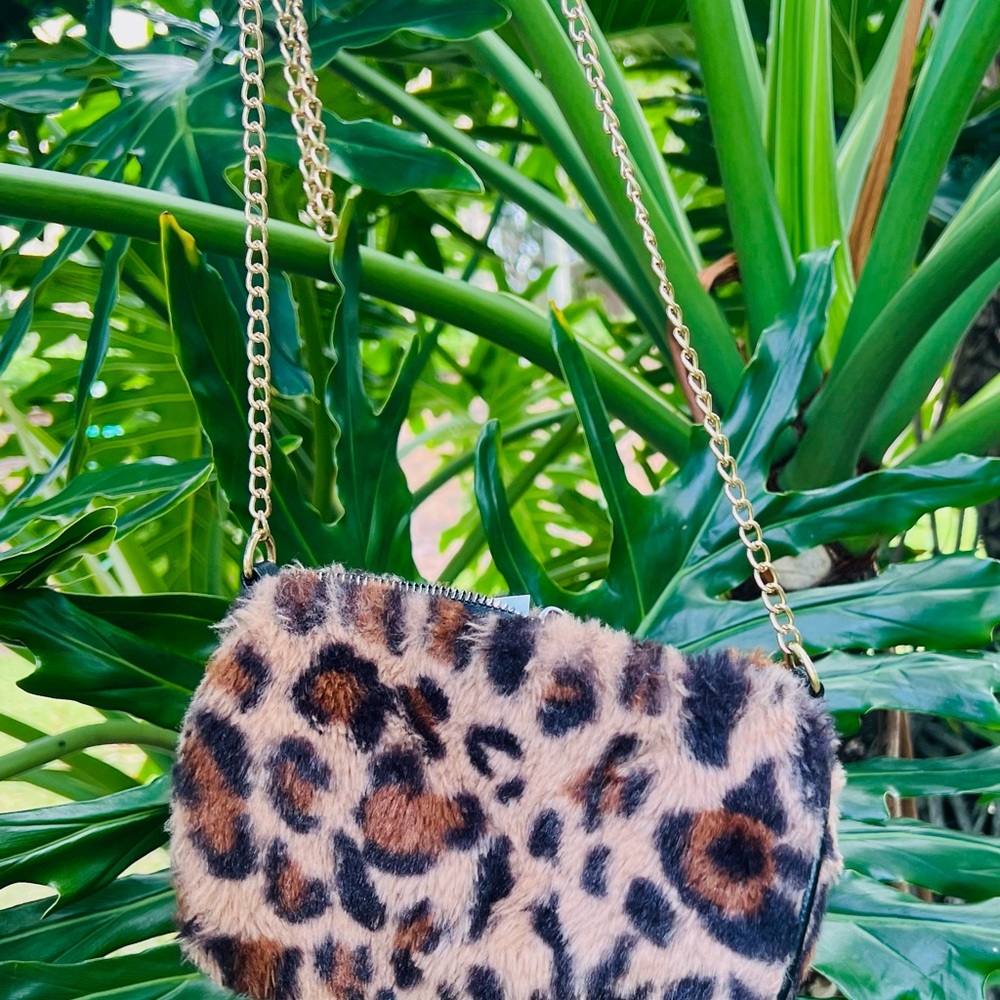 Leopard Print Faux Fur Chain Shoulder Bag